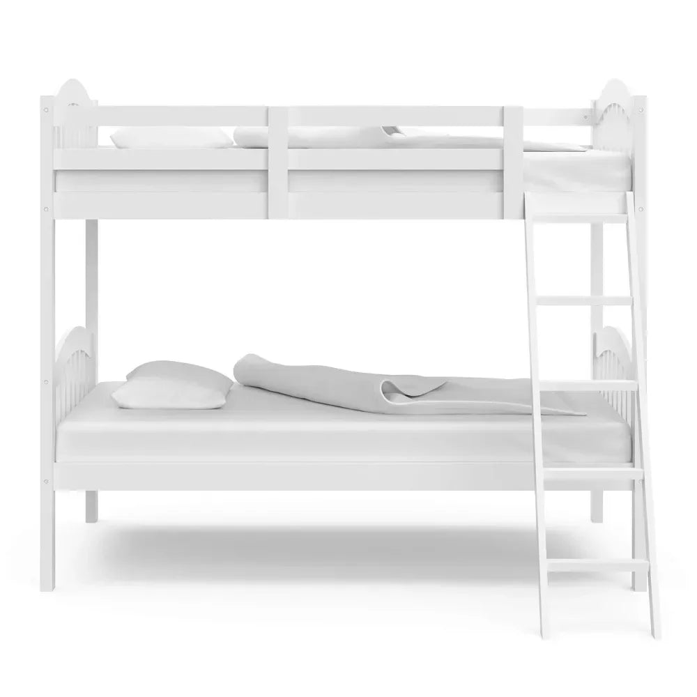 Long Horn Twin-Over-Twin Bunk Bed (White) - GREENGUARD Gold Certified, Converts to 2 individual twin beds