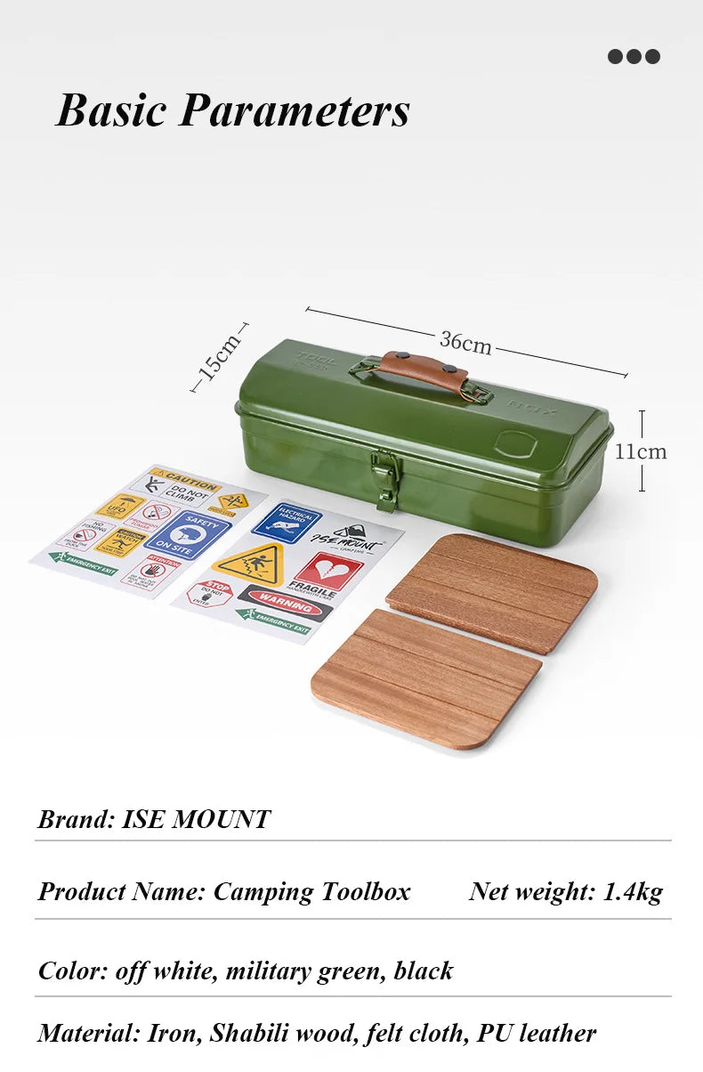 Outdoor CampingToolbox with Stickers Miscellaneous Waterproof Storage Box Portable Handheld Metal Storage Box