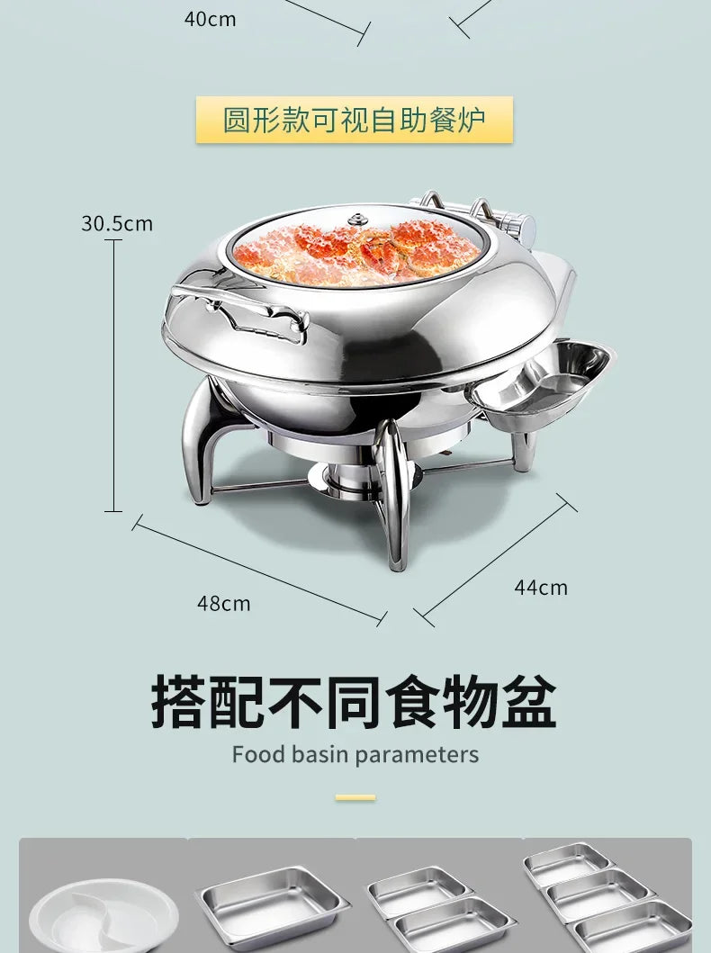 18/8 good quality silver plated luxury chafing dish set with glass lid high-end buffet stove food warmer hotel chafing dishes