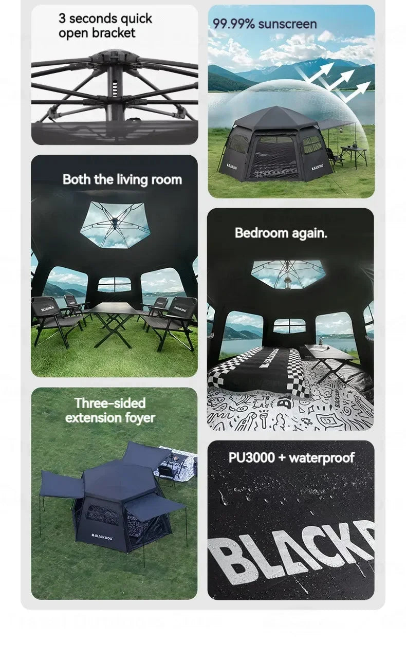 Black Dog Large Shelter Beach Waterproof Camping Tent Automatic Outdoor Cabin Portable Beach Tent Folding Windscreen Houses