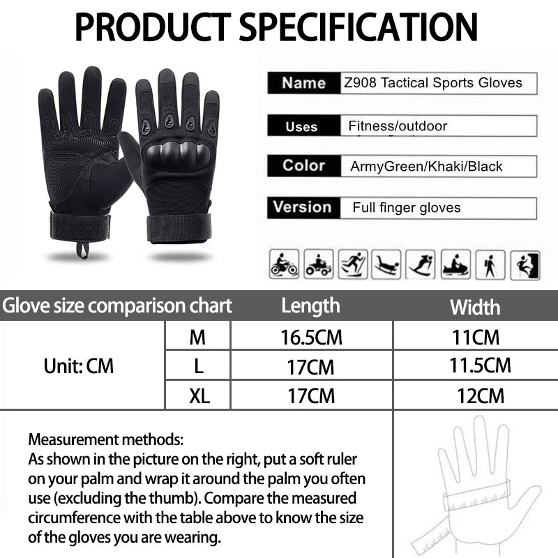 Outdoor Motorcycle Tactical Gloves MTB Cycling Sports Training Gloves Non-Slip Fitness Full Finger Tactical Glove for Men Women