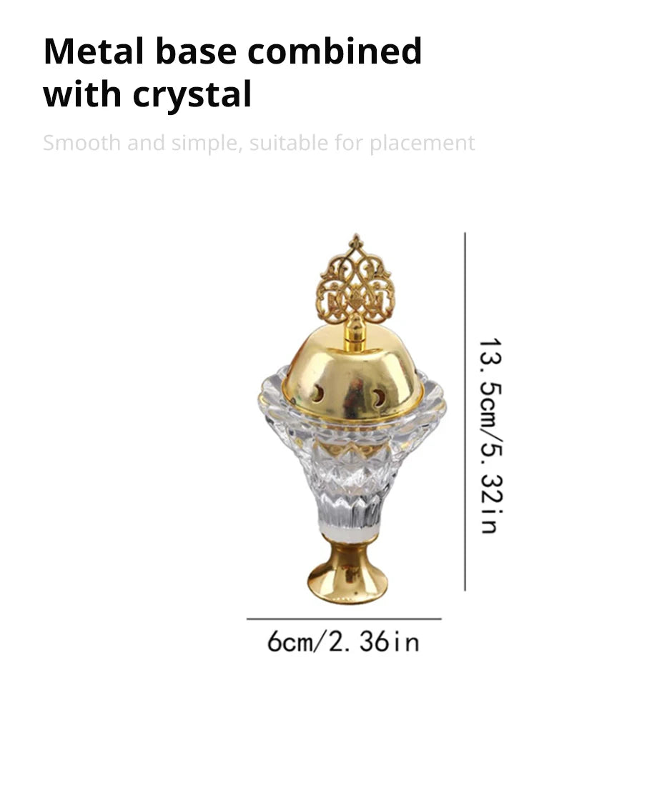 1Pc Artificial Crystal Incense Burner With Cover Aromatherapy Diffuser Metal Crafts Family Yoga Studio Home Decoration Ornaments