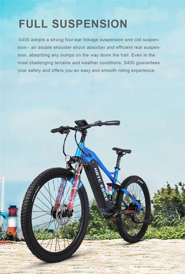 26 inch mountain soft tail electric assist bike xc emtb rear wheel drive hidden lithium battery dual shock ebike