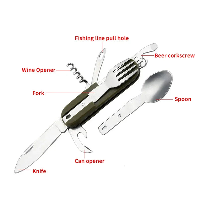 Fork and Spoon Camping Supplies Portable Dinner Set Stainless Steel Outdoor Tableware Folding Knife Equipment Cookware Hiking