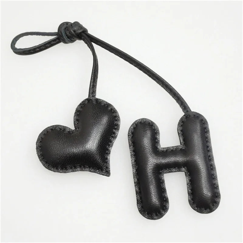 M H W A Y Heart Luxury Genuine Leather English Letter Keychain For Car Backpack Pendant Key Chain Women Bag Charm Accessories