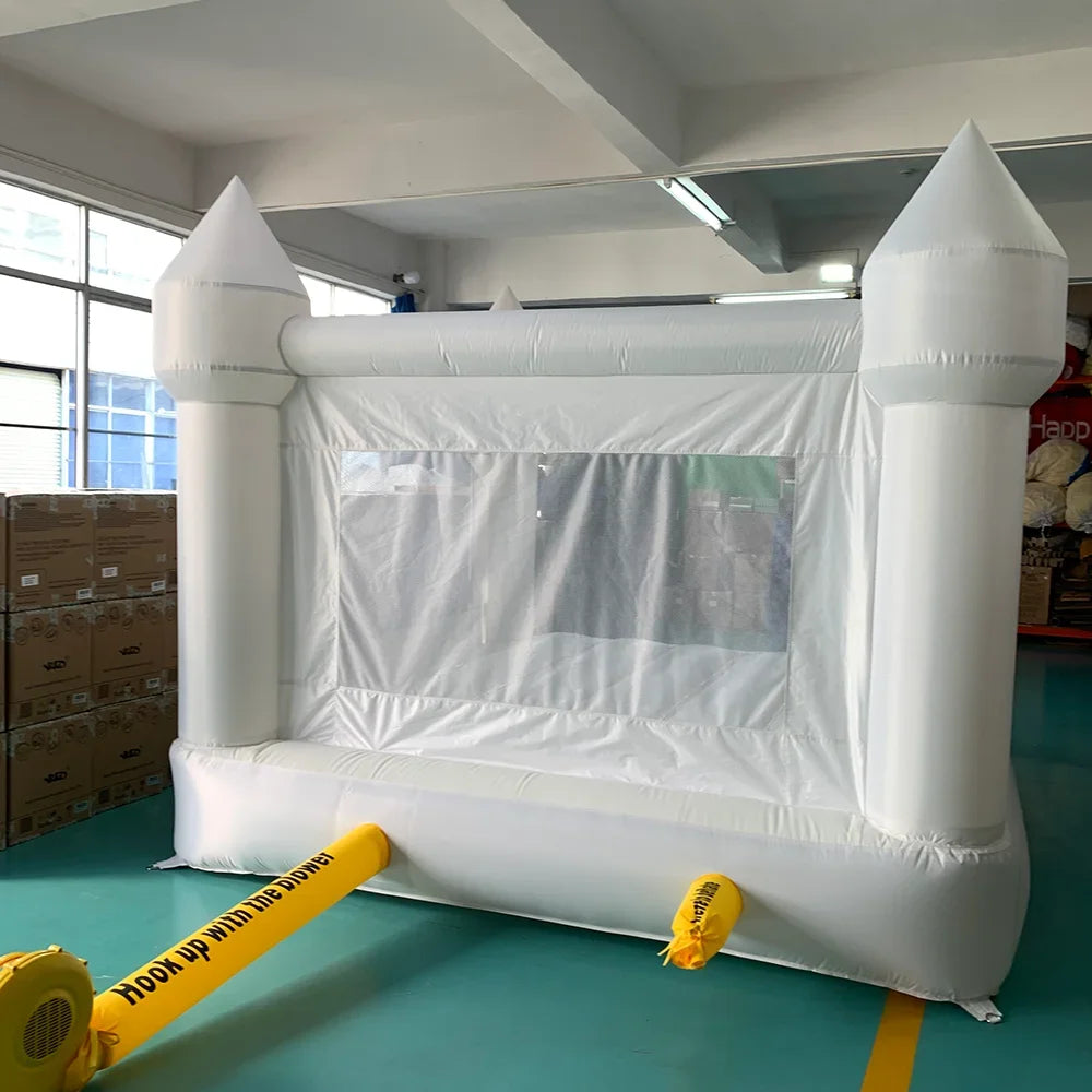 Inflatable Jumping Castle 4*3*2.6M White Bounce House For Kids Bouncy House White For Children With Blower Slide 5-8 Kids