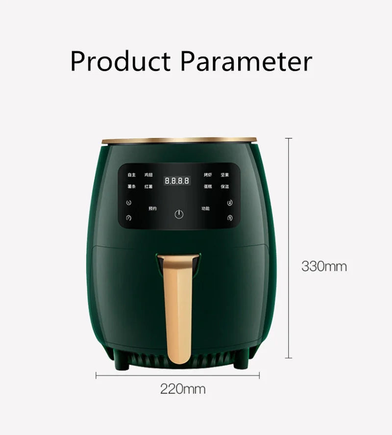 Multifunction 1400W Air Fryer 4.5L Oil Free Health Cooker Touch LCD Display No-Stick Pan Fry Bake Heating Roast Kitchen Machine