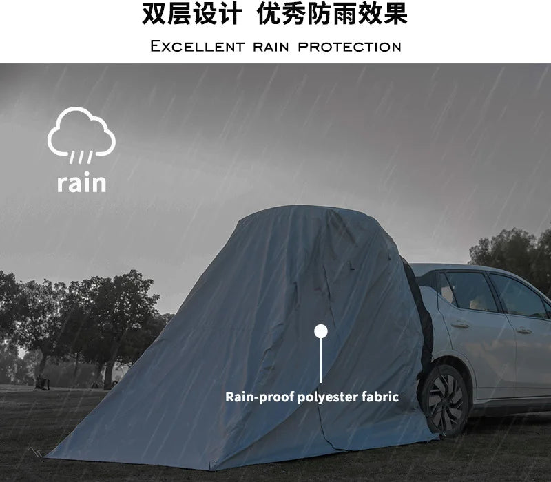 Outdoor camping camping in rear tent Portable double-layer quick-opening tent, full set of large tents at camp side of car.