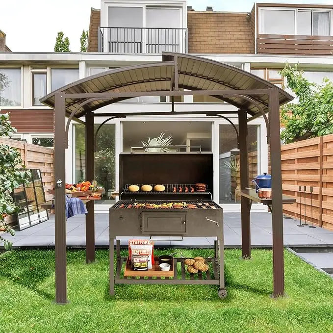 Hardtop Outdoor Grill Shelter with Ventilated Roof, Storage Cabinets, and Adjustable Hooks