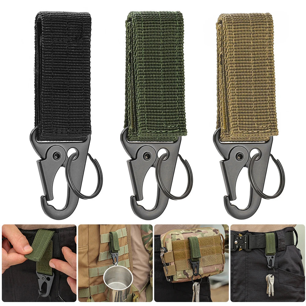 Outdoor Carabiner Keychains Camping Equipment Nylon Hook Carabiner Tactical Military Molle System Hook Belt Keychain