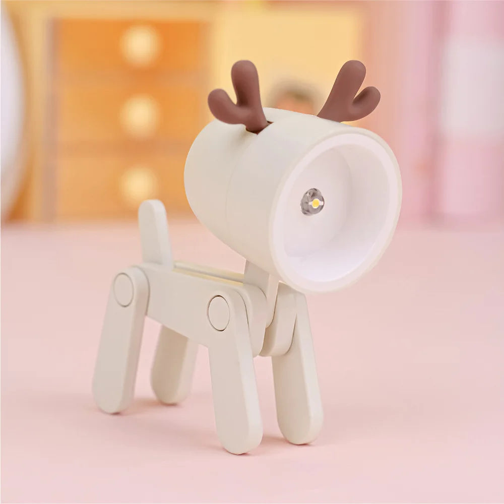 LED Mini Night Light Folding Desk Lamp Warm Yellow Cute Little Deer Puppy Animals Portable Home Decoration Light with Battery