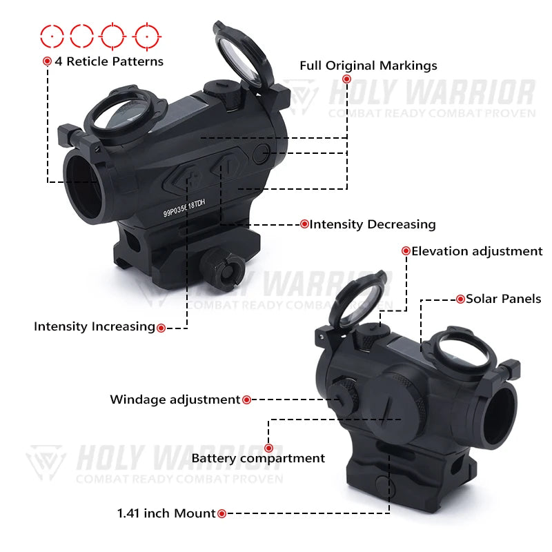 Holy Warrior New 4T 1X20mm Tactical solar powered red dot sight 2 MOA 4 different Reticle