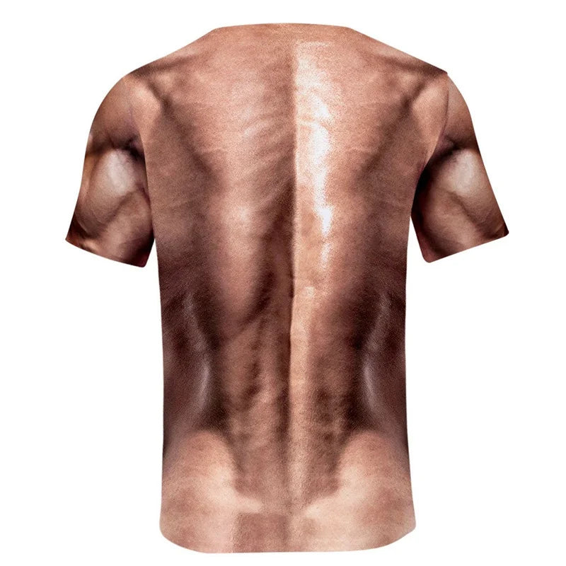 Men's 6-pack Abdominal Muscle T-shirt 3D Printed Short Sleeved Fitness Running Sports Casual Loose Short Sleeved Comfortable