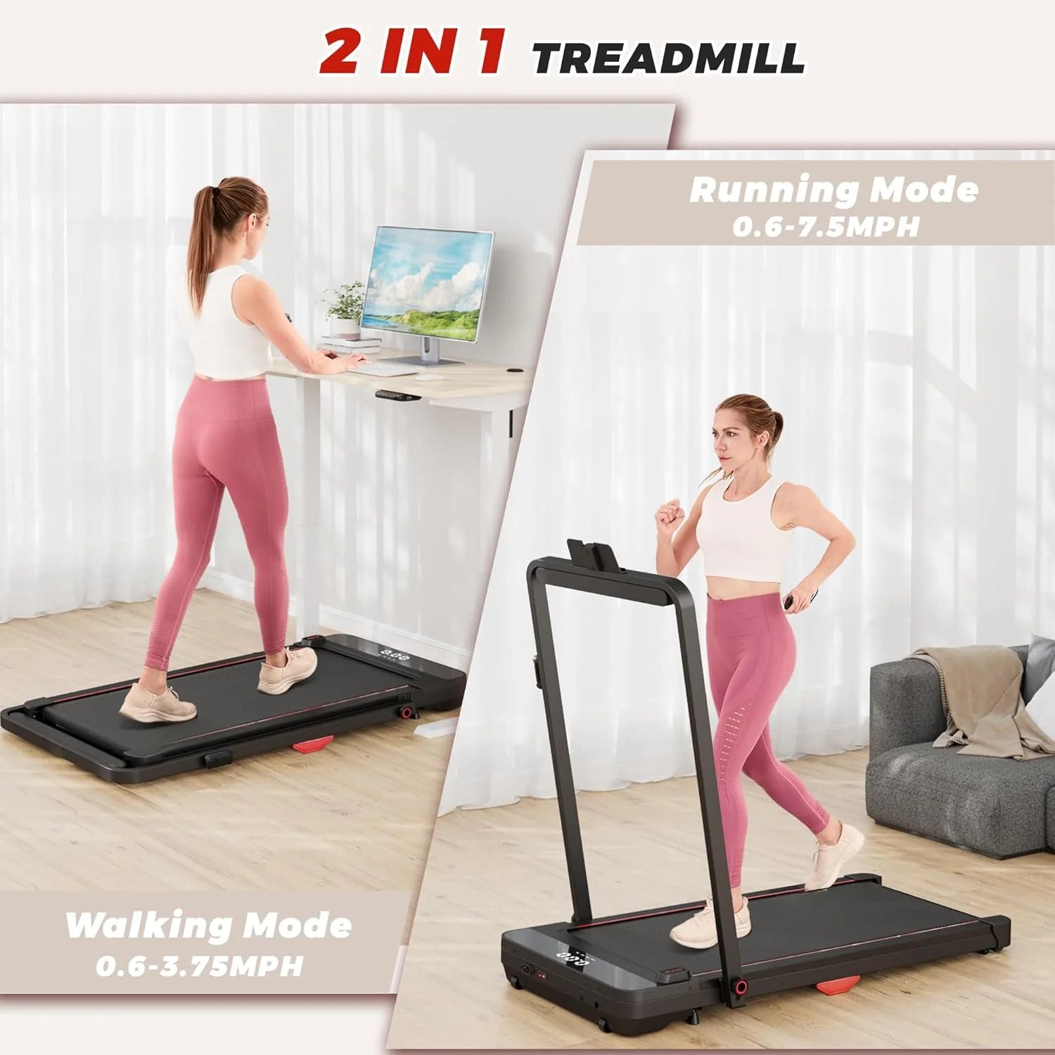 Treadmill, Walking Pad, Folding Treadmill with LED Display, Portable Treadmill for Home/Office with 265lbs Weight Capacity