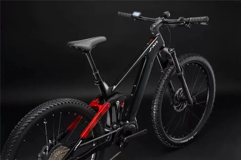 27.5 inch carbon fibre soft tail electric assisted mountain bike Lindau double disc brakes 12 speed 36v mid 250w motor emtb