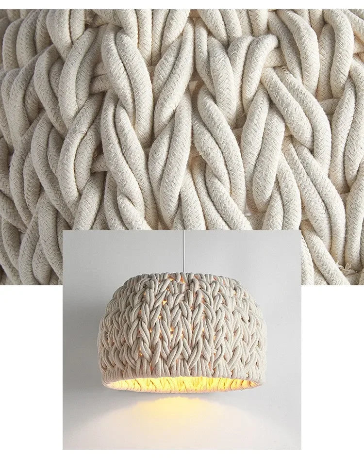 Unique Knitted Rope Wabi Sabi Chandelier Nordic E27 Led Pendant Lights Bar Suspend Lamp Fixtures Lustre Minimalism Hanging Lamp