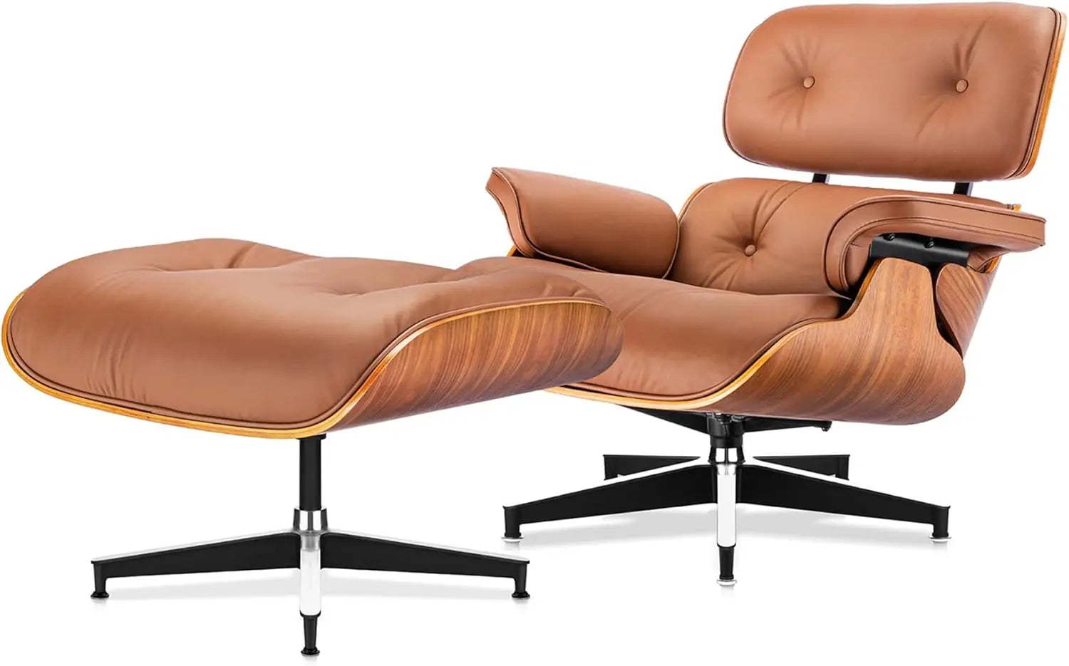 Modern Genuine Leather Chaise Lounge Chair with Ottoman