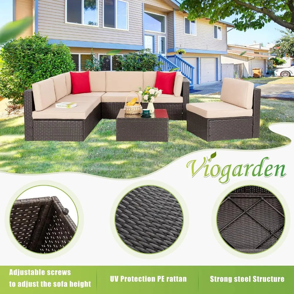 Outdoor Patio Furniture Sets Outdoor Sectional Rattan Sofa PE Manual Weaving Wicker Patio Conversation Set with Cushion