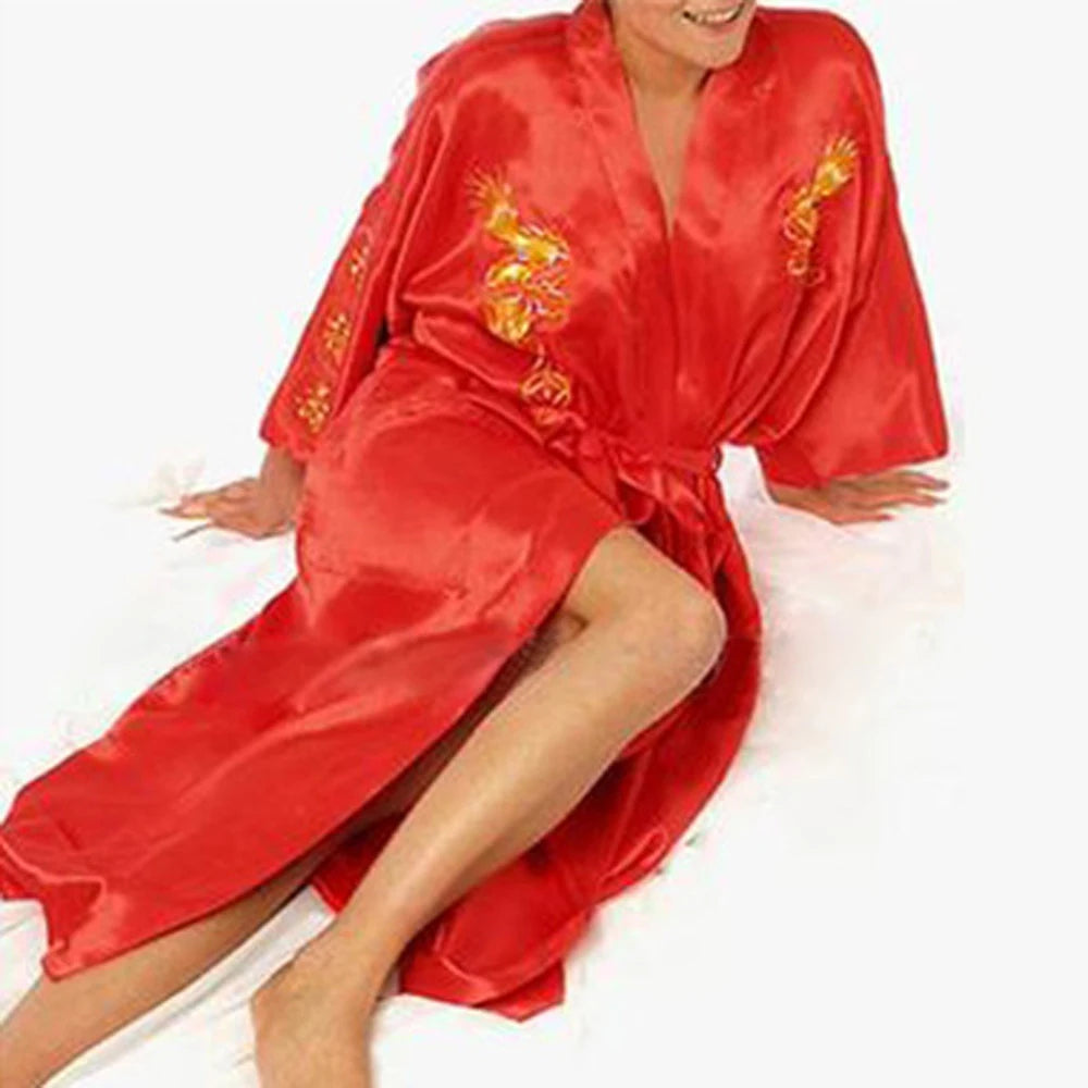 Satin Sleepwear Gown for Men, Chinese Dragon Design, Silk Kimono Bathrobe, M 2XL, Available in Multiple Colors