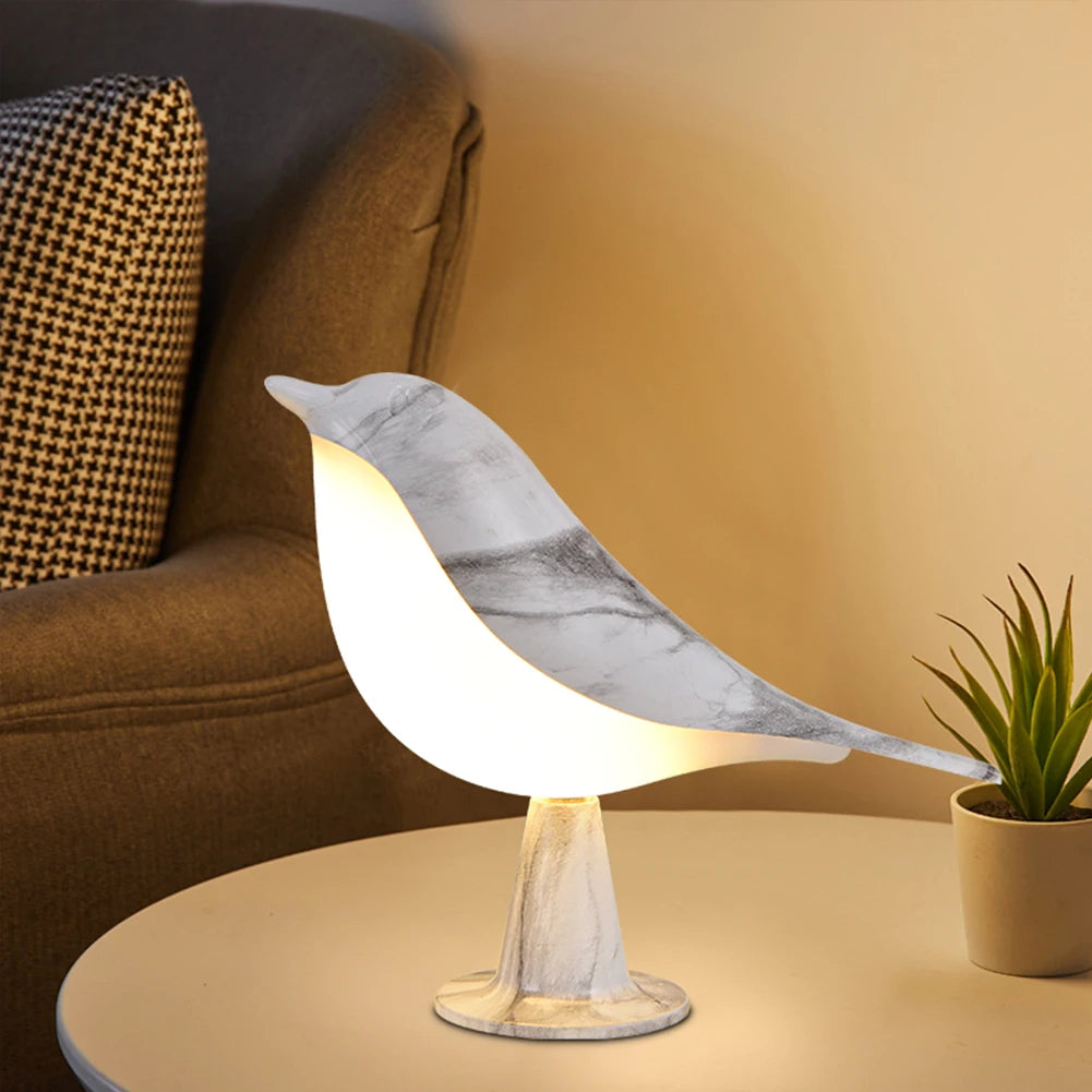 Modern Simple Magpie LED Bedside Lamp Small Cordless Wooden Bird Night Light Touch Control Bedroom Table Reading Lamp Home Decor