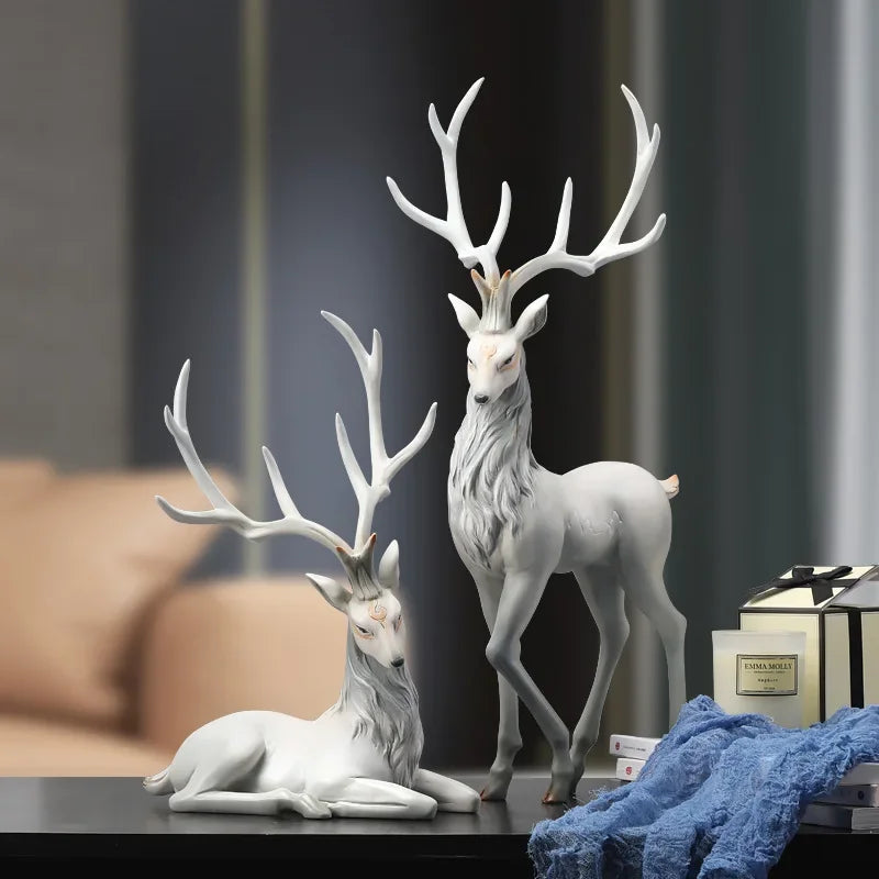 YuryFvna High End Deer Statue Reindeer Figurines Resin ELK Sculpture For Living Room Luxury Home Decoration Nordic Tabletop