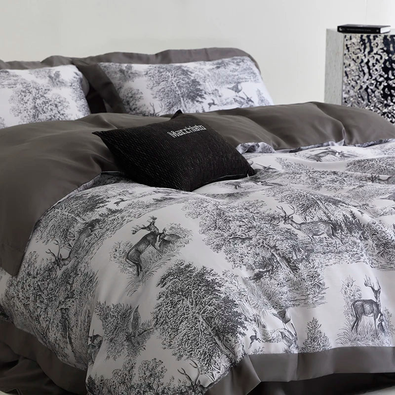 Luxury Digital Printing Lyocell Soft Cool Comfortable Bedding Set Duvet Cover Linen Fitted Sheet Pillowcases Home Textile