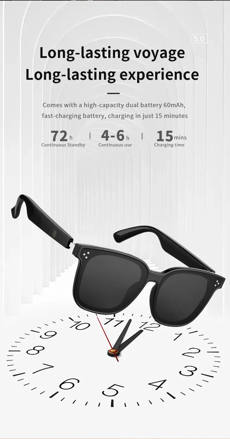 Bluetooth Smart Audio Glasses For Listen To Music And Call Fishing Driving UV 400 Protection Sunglasses Fast Charging Headphone