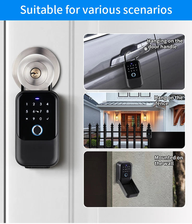 Tuya Smart Life App or TTLock APP Outdoor Waterproof Key Safe Box Security Fingerprint Password Storage Lock Key Box Anti-theft