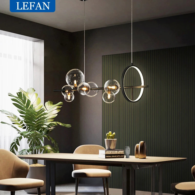 Modern LED Ceiling Chandelier for Dining Room lamps Living Room Ring Hanging Lights Glass Bubble  Indoor Home Light Fixtures