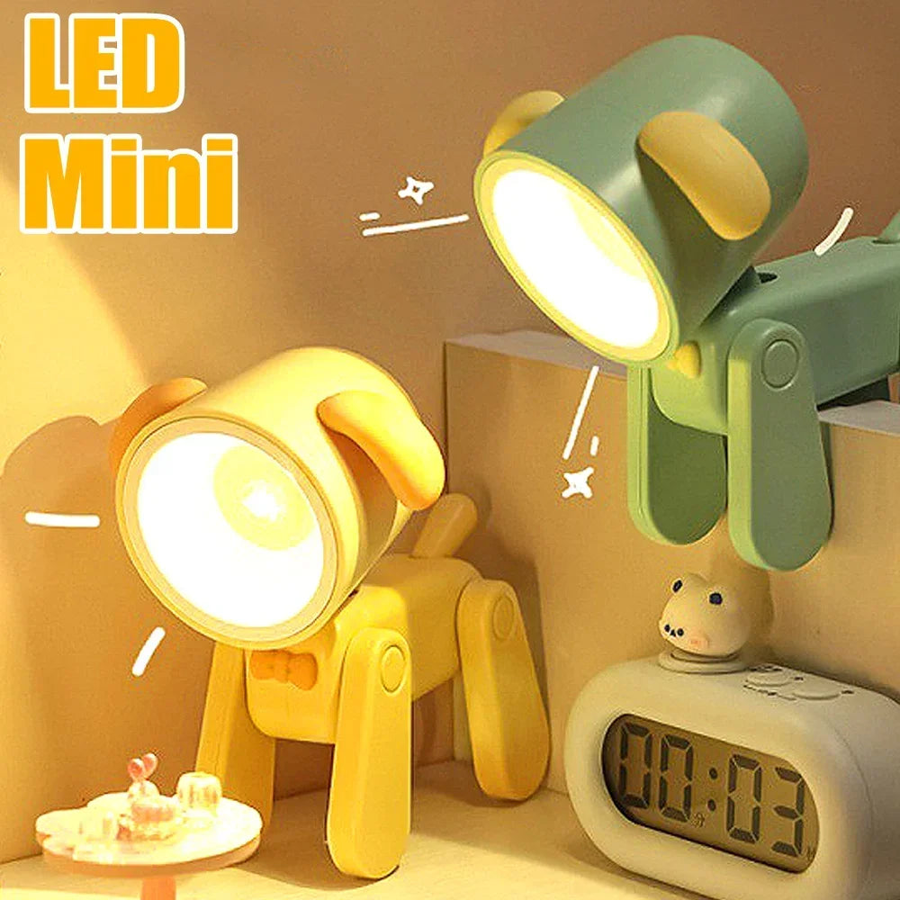 LED Mini Night Light Folding Desk Lamp Warm Yellow Cute Little Deer Puppy Animals Portable Home Decoration Light with Battery