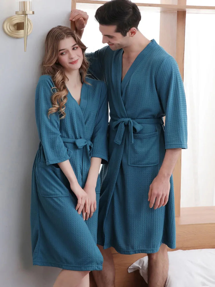 HONGHANYUAN Men's Homewear Couple Nightgown Pajamas Bathrobe Cotton Women's Casual House Robe Kimono Designer Vintage Sleepwear