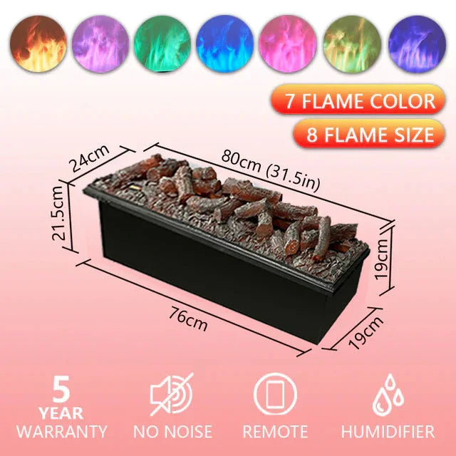 3D Atomized Electric Fireplace – RGB LED, Simulated Flame, & Humidifier