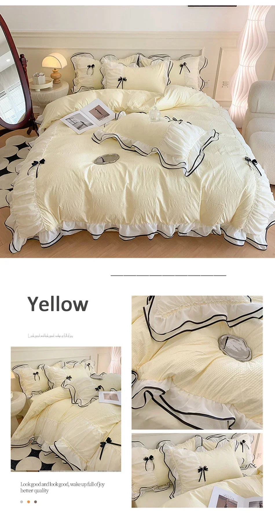 Korean Seersucker Bedding Set Princess Girls Lace Ruffled Bow Duvet Cover Double Bed Sheets Washed Cotton Twin Queen Quilt Cover