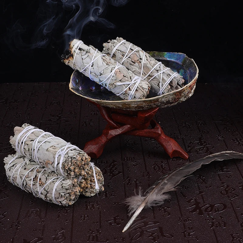 Palo Santo White Sage Stick Set with Abalone Shell Smudge Stick Wand for Spiritual Incense Sticks Burning Aromatherapy Energy