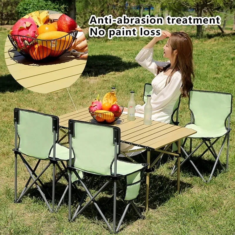 Outdoor Folding Table Carbon Steel Gold Mesh Bag Metal Camping Picnic Table Beach Comite Folding Portable Camping Chair