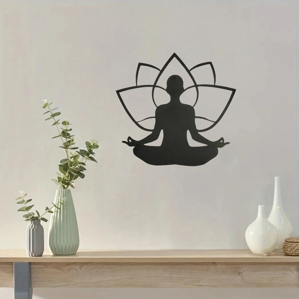 Home Decor Revolution: Iron Art Lotus Flower Sitting Man Wall Feature" Make a bold statement in your home with this captivating