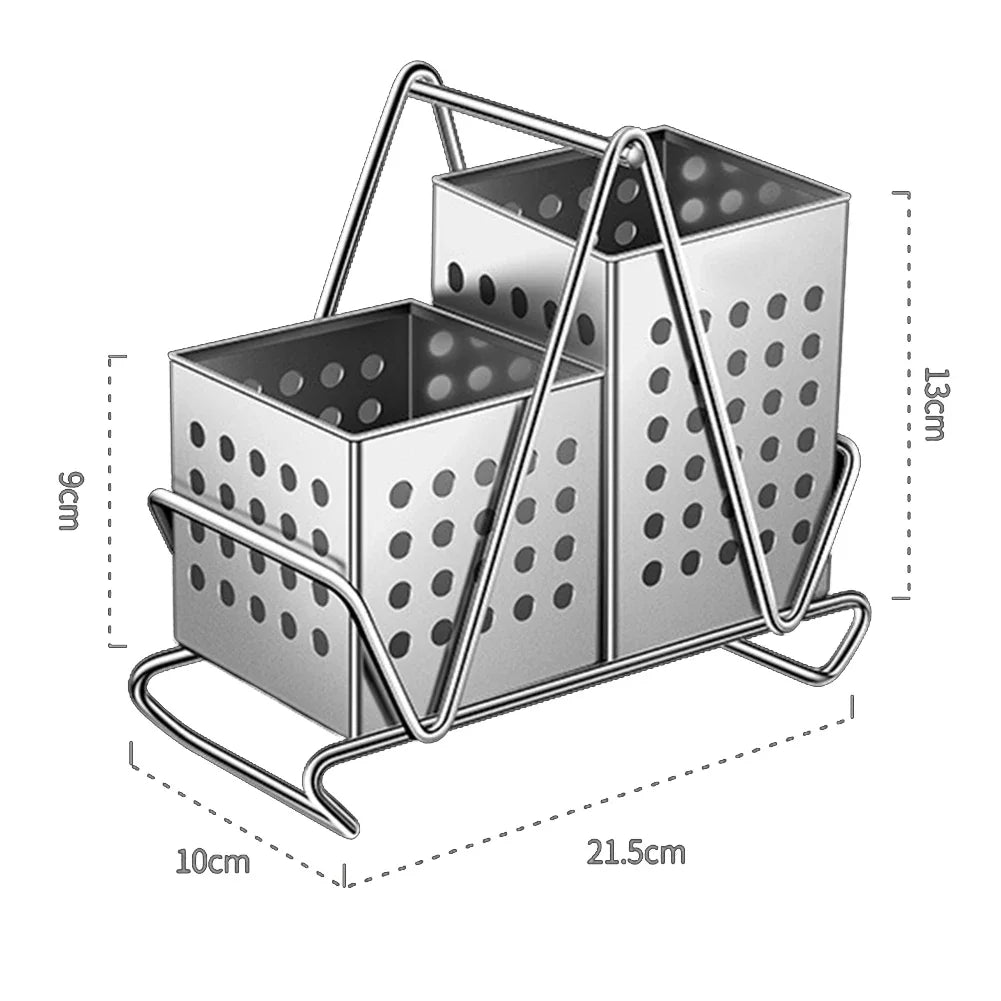 Stainless Steel Cutlery Holder Knives And Forks And Chopstick Draining Basket Draining Holes Design Kitchen Utensils Rack