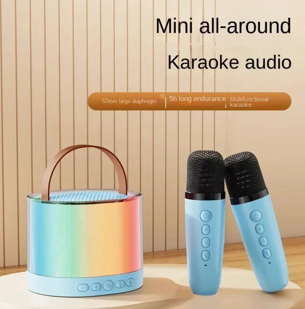 K52 Wireless Bluetooth Speaker Multifunction with 2 Microphone RGB Portable Music Player Karaoke Machine for Child Home Gift