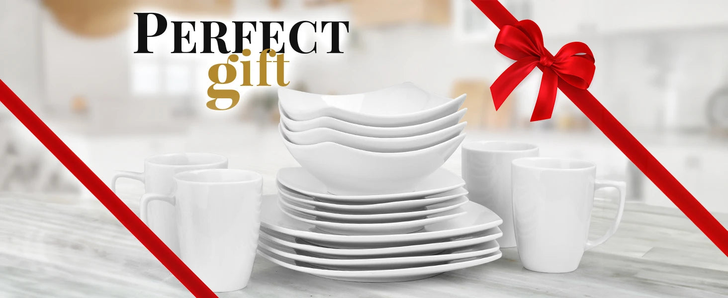 16-Piece Dinnerware Set for 4 - Premium Quality Porcelain Dishes Set - Dishwasher Safe, Microwave Safe Plates