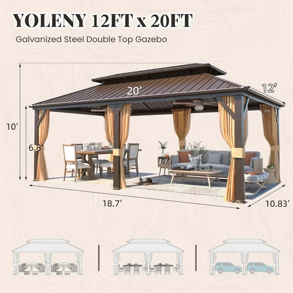 12' x 20' Hardtop Gazebo – Galvanized Steel Double Roof & Aluminum Frame