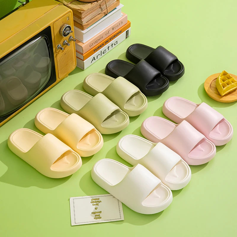 New Summer Concise Solid Color Ladies' Home Shoes For Women Cosy Slides Lithe Soft Sandals Men Slippers Couple Indoor Flip Flops