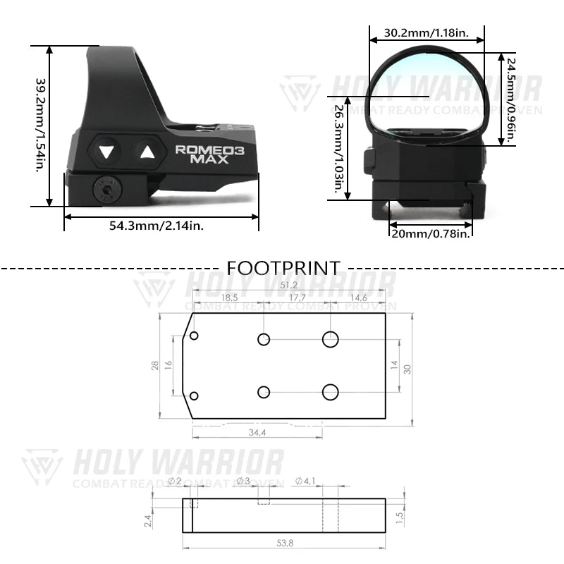 HW Tactical ROMEO3MAX 1x30 mm Open Reflex Sight 3MOA Red Dot Sight with Low-profile Picatinny Mount with Full Orginal Markings