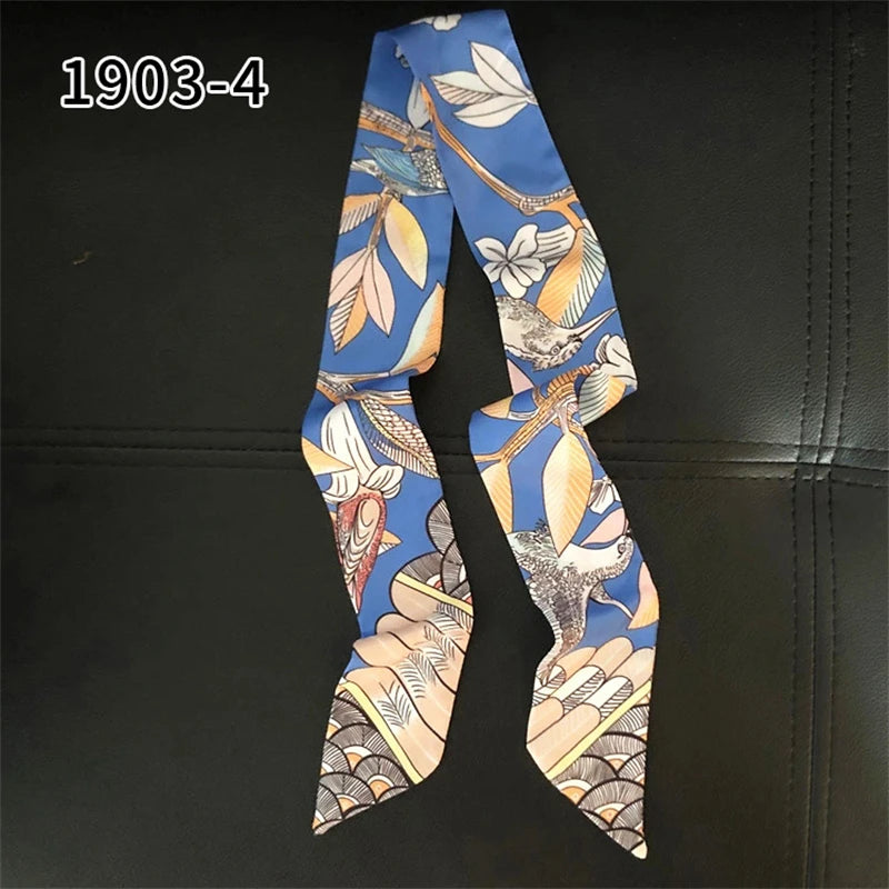 Boutique 2023 Luxury Silk Scarf Slim Hair Accessories Fashion Bag Handle Ribbon Women's Horse Print Headband Women's Autumn New