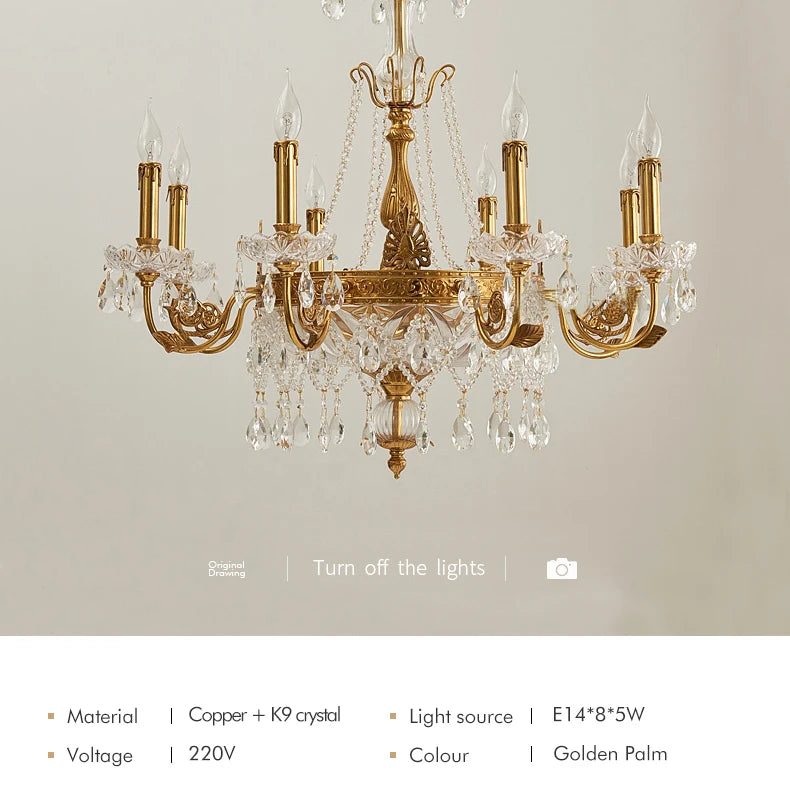 European copper crystal chandelier living room dining room bedroom study French luxury retro villa court personalized lamps