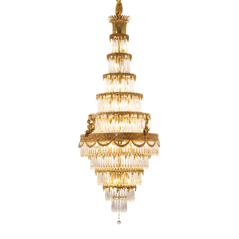 DINGFAN European Style Luxury Large Crystal Chandelier Villa Living Room Staircase Hotel Lobby Decorative Pendent Light