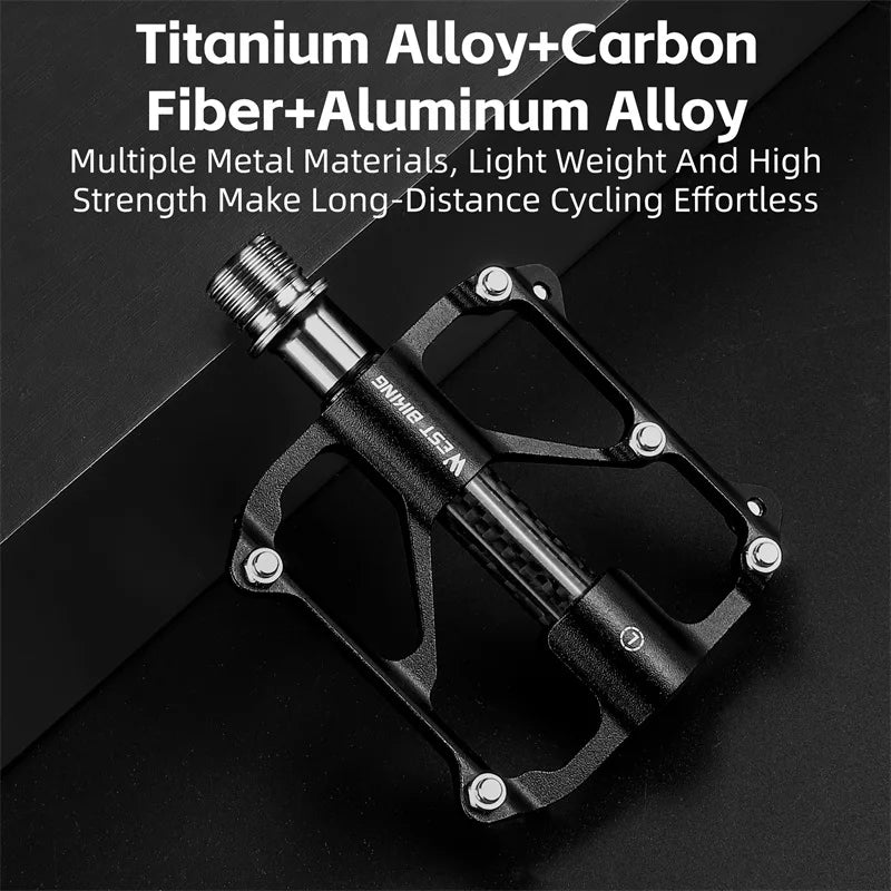 WEST BIKING Ultralight Road Bike Pedals Titanium Shaft Carbon Tube Lightweight Racing Bike Pedals 3 Bearings Non-Slip Pedals