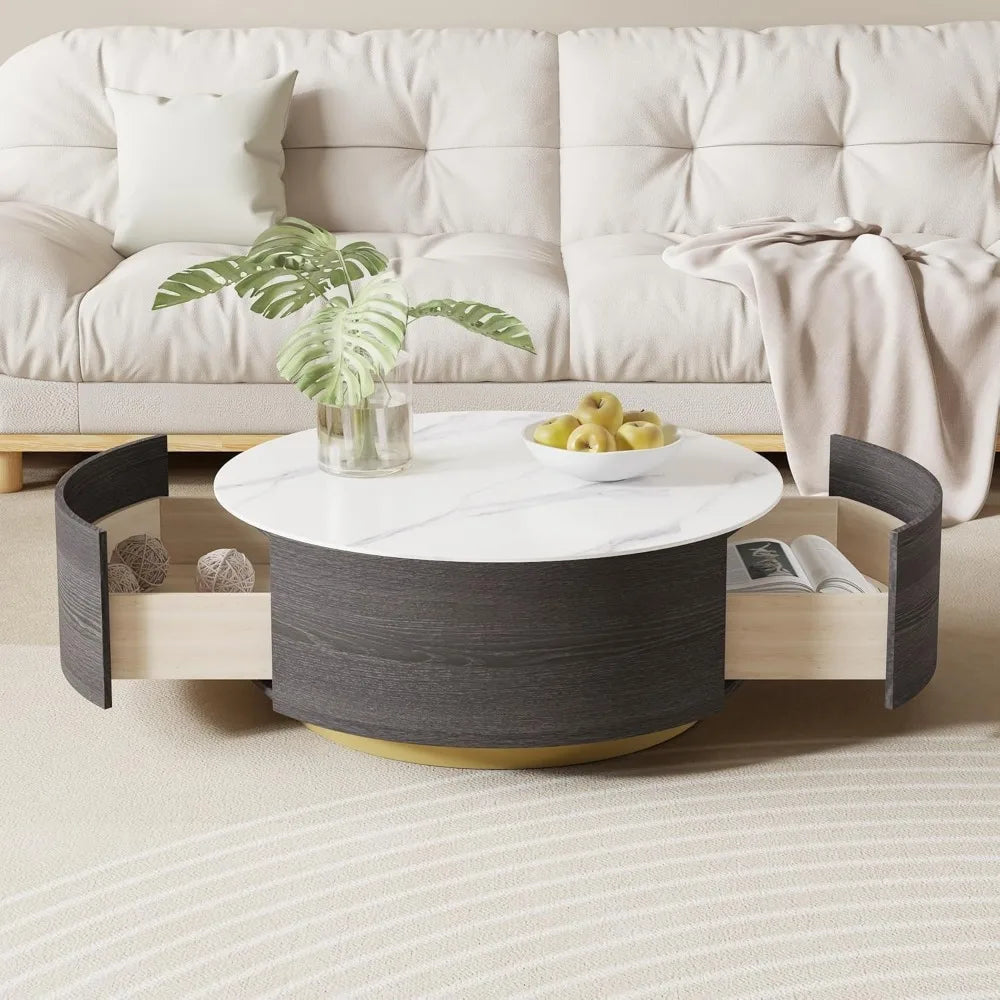 Modern Round Marble Coffee Table with Storage