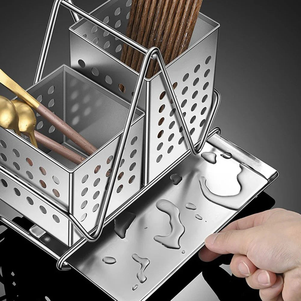 Stainless Steel Cutlery Holder Knives And Forks And Chopstick Draining Basket Draining Holes Design Kitchen Utensils Rack