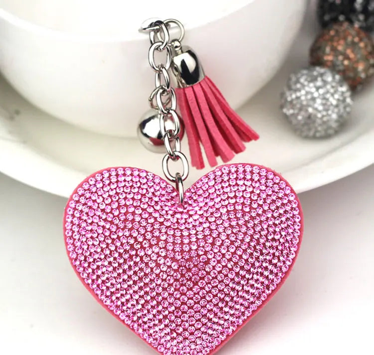 Luxury Brand Heart Shape Crystal Keychain Pendant for Women Bag and Car with Metal Keyring Key Accessories