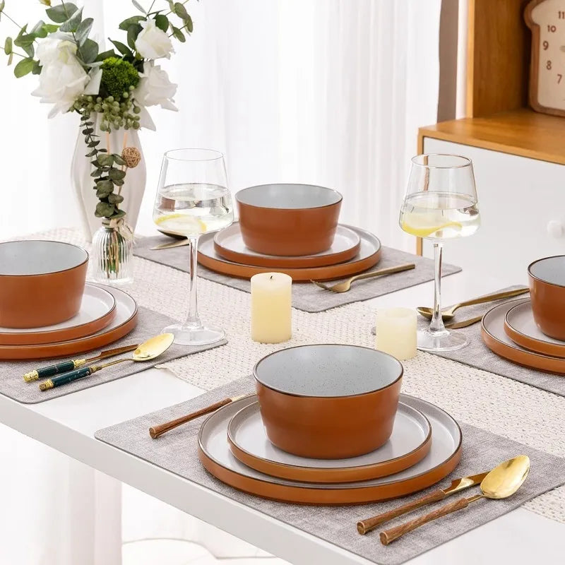 AmorArc Dinnerware Sets of 4,Modern Stoneware Plates and Bowls Sets